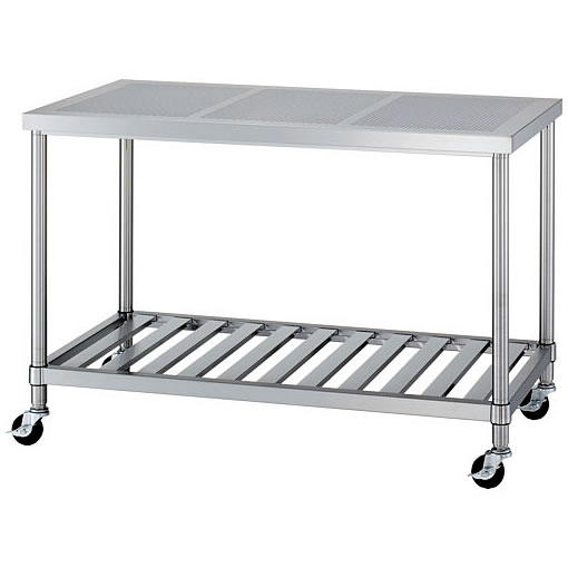 φ75mmキャスター付パンチング天板作業台(スノコ棚)M253SC430-P09060S-U75