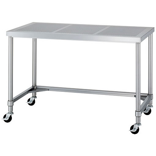 φ75mmキャスター付パンチング天板作業台(三方枠)M253TC430-P09060S-U75