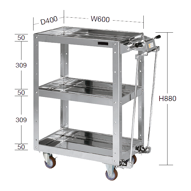ハンドブレーキ付ステンレスワゴン台車M350SWA-608HBSU4K