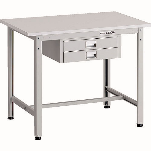 軽量作業台薄型2段引出し付(ポリ化粧天板)ホワイトM227LWAE-0960UDC2WT