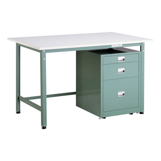 軽量作業台3段キャビネット付(ポリ化粧天板)ホワイトM227LWAE-1200UDC111WT