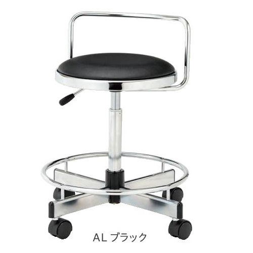 背パイプ付き作業用チェア　ブラック（φ370×H510～690）M536D-36LNZN-BK