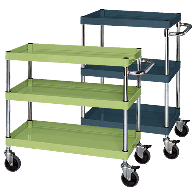 中量3段ワゴン静音キャスター仕様（600×400×746）グリーン/M350PW-6073DSES-GR