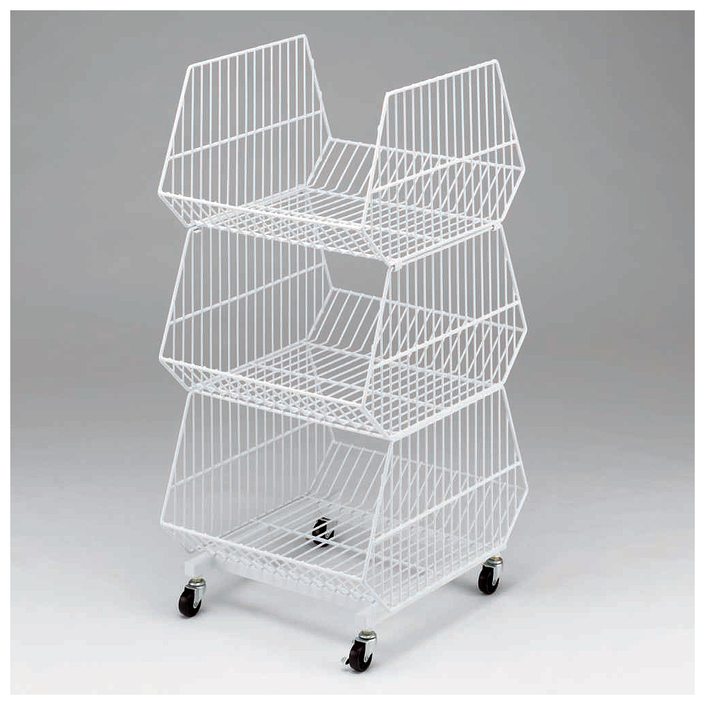 3段メッシュラックワゴン　ホワイト（500×593×H1096）/M2314MRK-W352K-WH