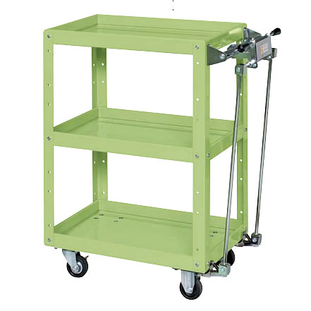 ハンドブレーキ付きワゴン台車H880×W600×D400（グリーン75φゴム車）/M350SWA-608HBS