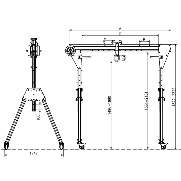 折りたたみ式アルミ門型クレーン1000KG/M4394RG1S-20AL