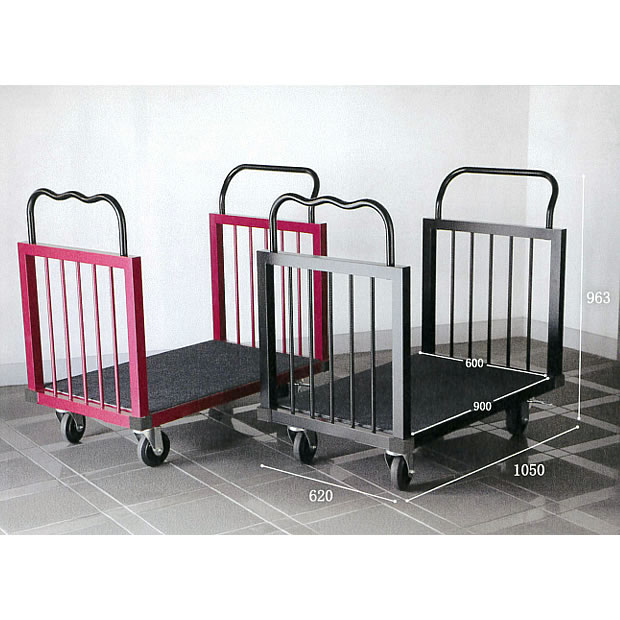 両袖ポーター台車(旅館ホテルスーツケース運搬用ブラックゴムキャスター)/M1017WSP-1069BRC