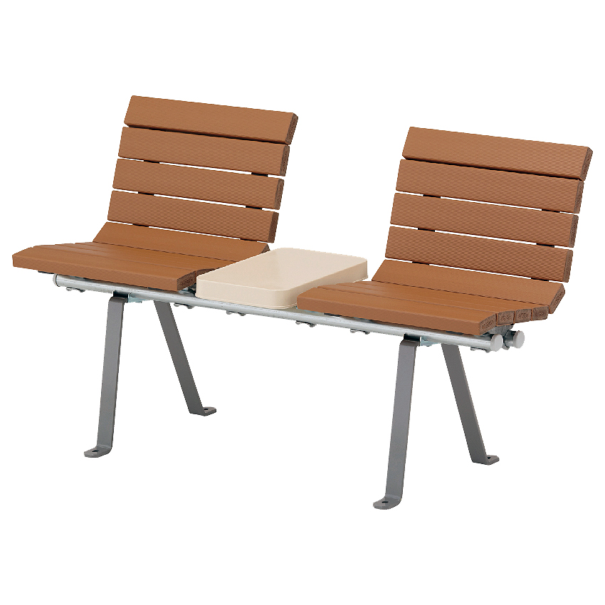 屋外対応2人掛けベンチ（再生木材EMウッド）アームレス・テーブル付き/M3472EM-S42M-EM