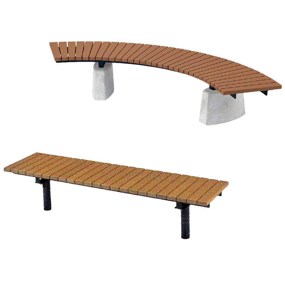 屋外用90°カーブベンチ（再生木材EMウッド）コンクリート脚/M3472RB-R4430NM-EM