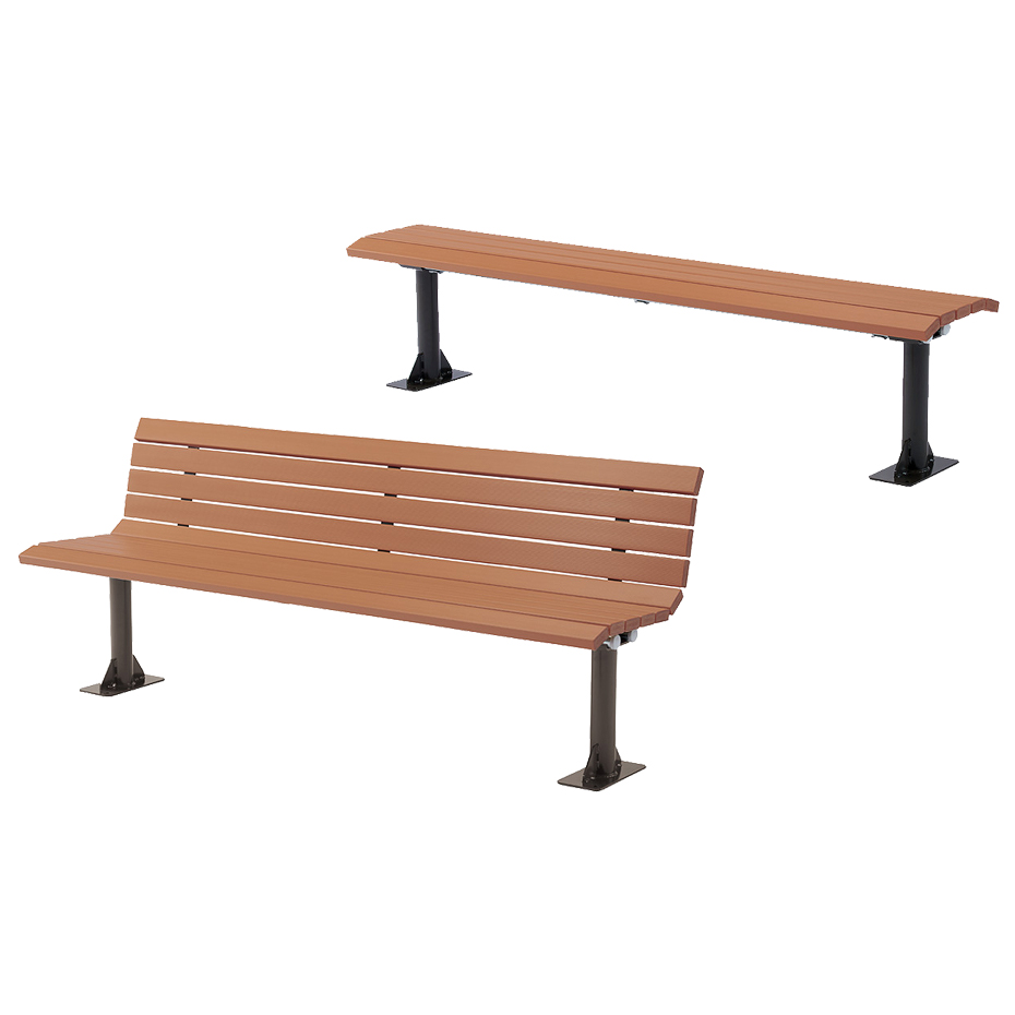 屋外ベンチ　背もたれ付き（再生木材EMウッド）床固定仕様/M3472RD-P1800M-EM