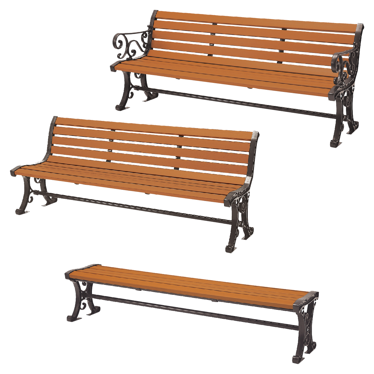 屋外アンティーク調スクロールベンチ（再生木材EMウッド）/M3472RP-FS1800ANM-EM