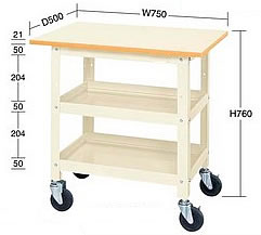 直進安定金具付作業台付きワゴン台車M350SSA-607TS