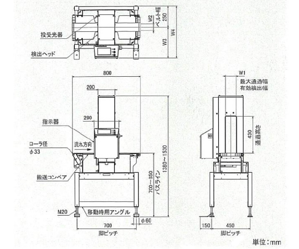 縦型金属検出機（通過高さ430mmタイプ）M2167R-531M