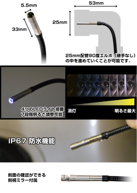 先端5.5φ1Mハンディー工業用内視鏡M1080RL55-1M