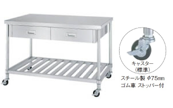 アジャスト付ステンレス作業台（両面引出・スノコ棚）M253DWS-09075SK 