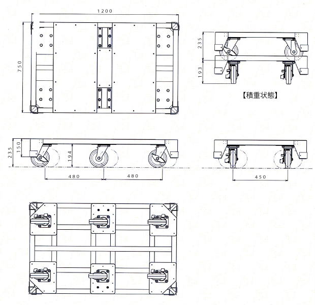 大型アルミ六輪1TON台車M442R6AL-1TON