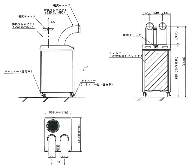 ホワイト 冷房 空調器具 ユアサプライムス スポットエアコン YMC-20E(W) 工事不要